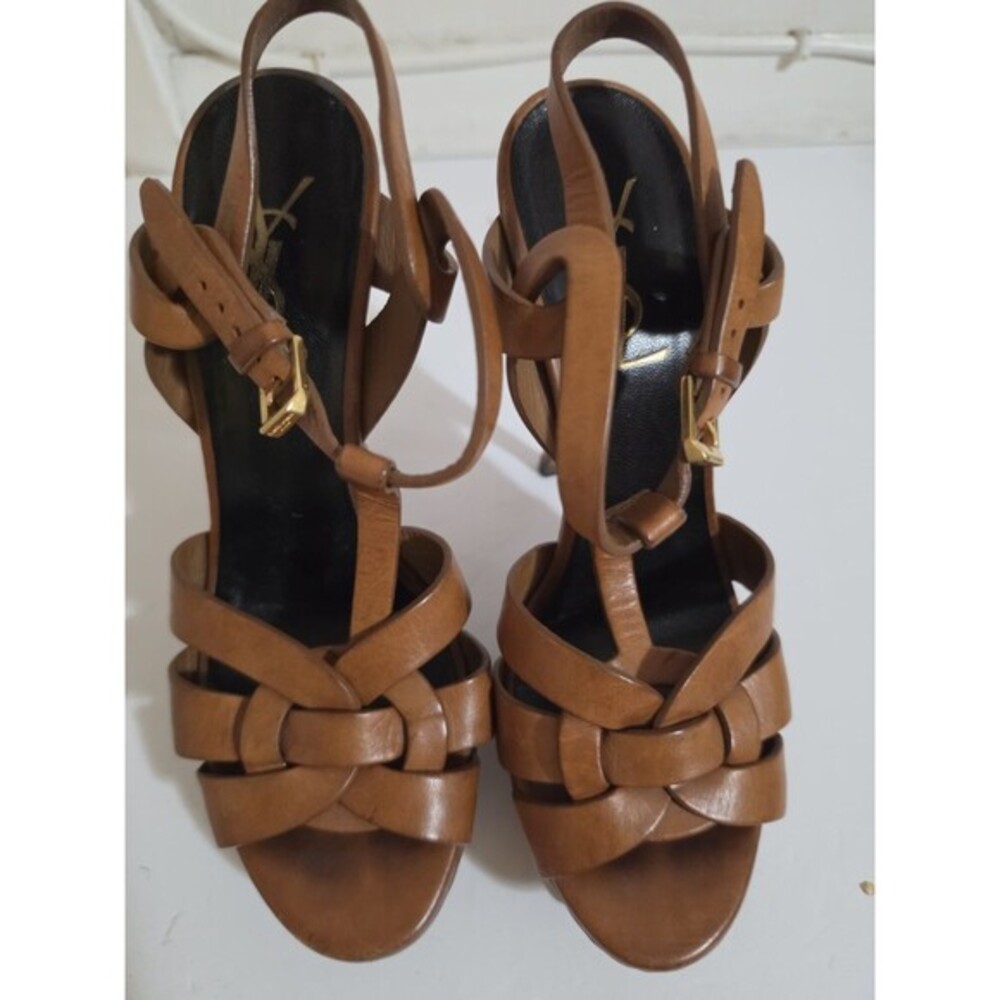 Yves Saint Laurent Dark Beige Leather Tribute Sandals Size Eu37/7US